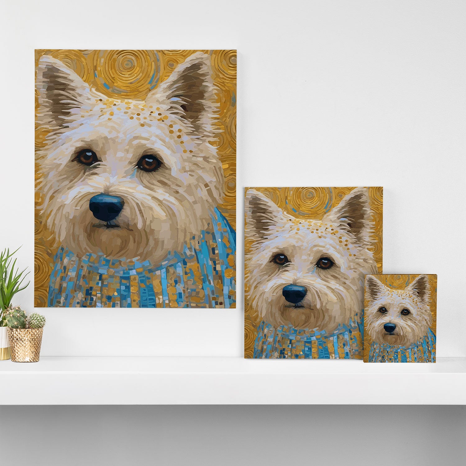 Gustav Klimt Style White Dog with Blue Costume Canvas Print Gallery Image 3