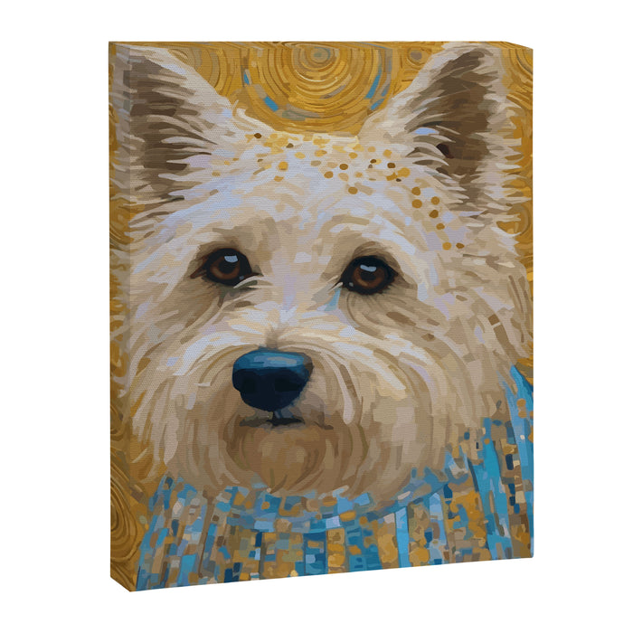 Gustav Klimt Style White Dog with Blue Costume Canvas Print Gallery Image 1