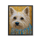 Gustav Klimt Style White Dog with Blue Costume Framed Canvas Print Gallery Image 3