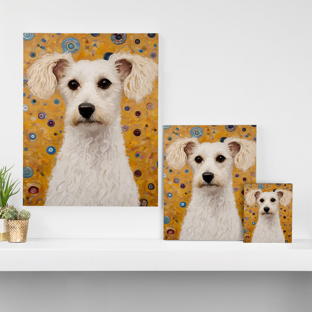 Gustav Klimt Style White Dog with Geometric Background  Canvas Print Gallery Image 3
