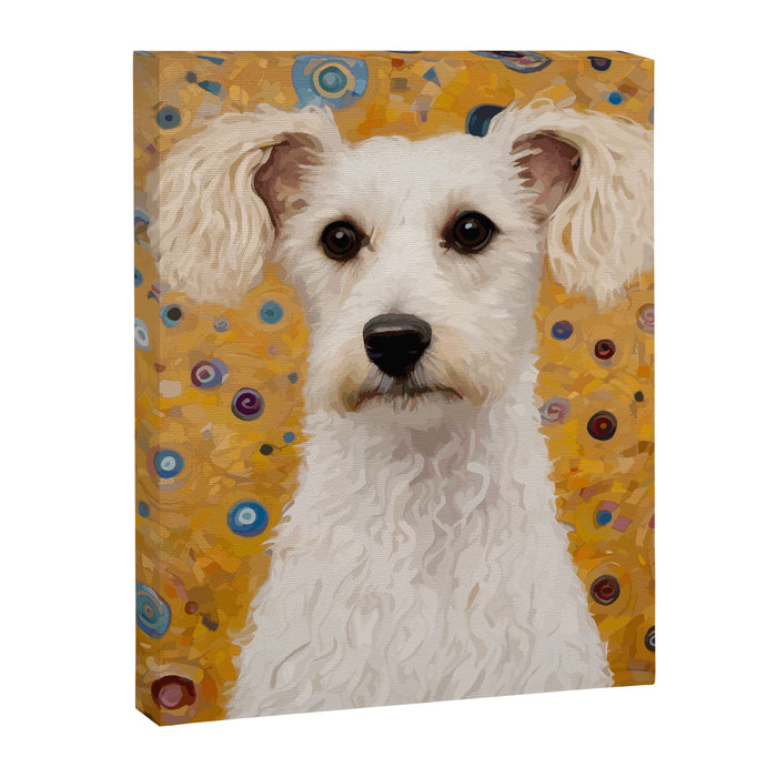 Gustav Klimt Style White Dog with Geometric Background  Canvas Print Gallery Image 1