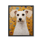 Gustav Klimt Style White Dog with Geometric Background  Framed Canvas Print Gallery Image 3