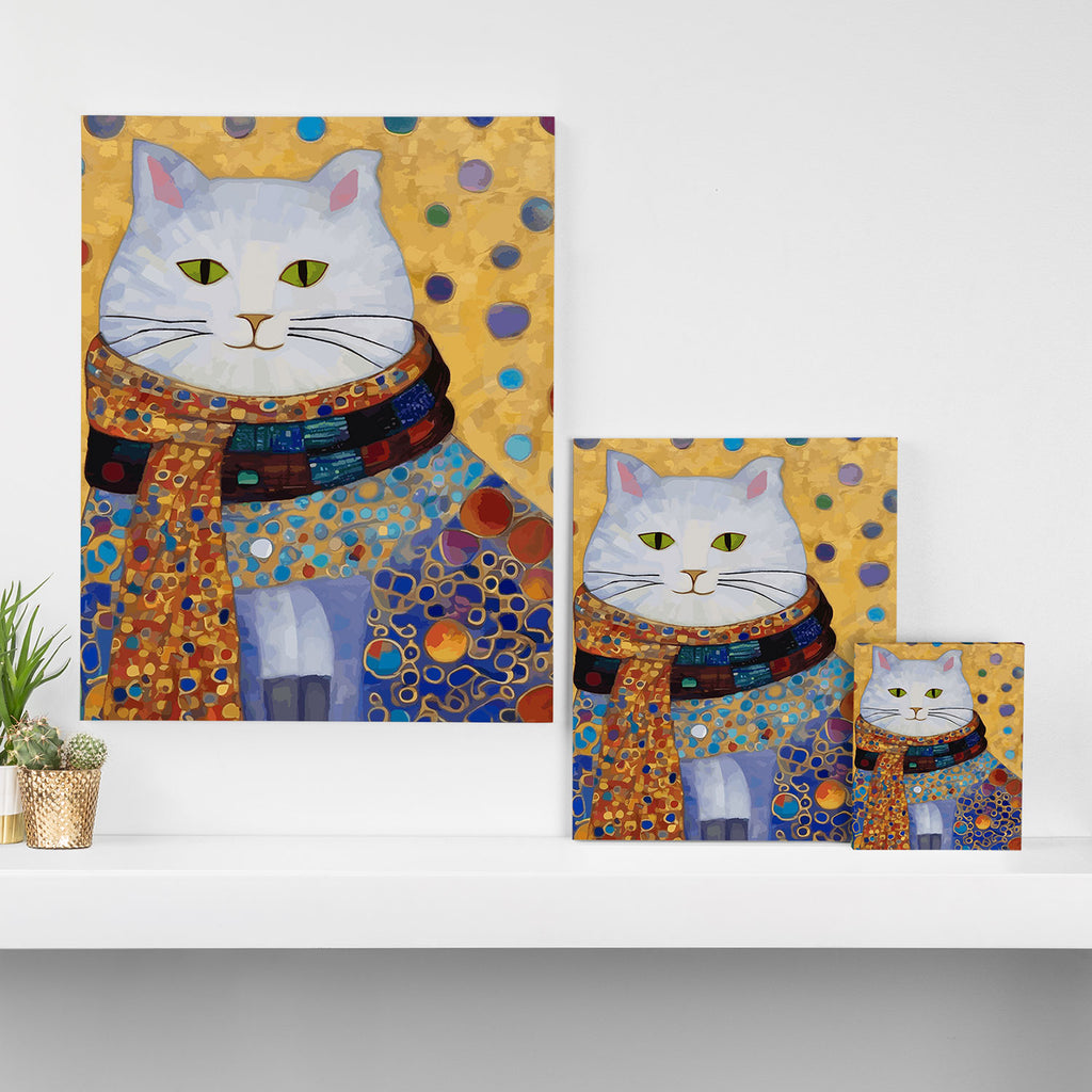 Gustav Klimt White Cat with Beautiful Clothes Canvas Print Gallery Image 3