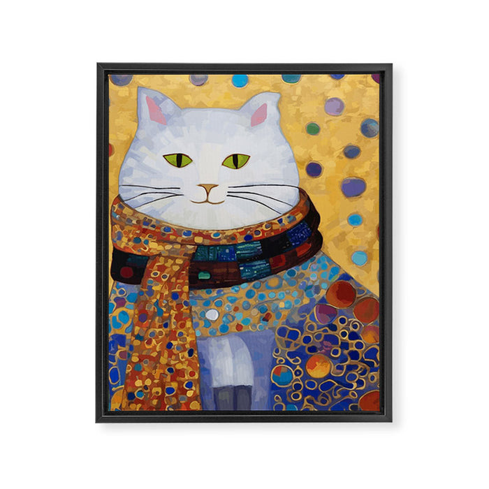 Gustav Klimt White Cat with Beautiful Clothes Framed Canvas Print Gallery Image 1