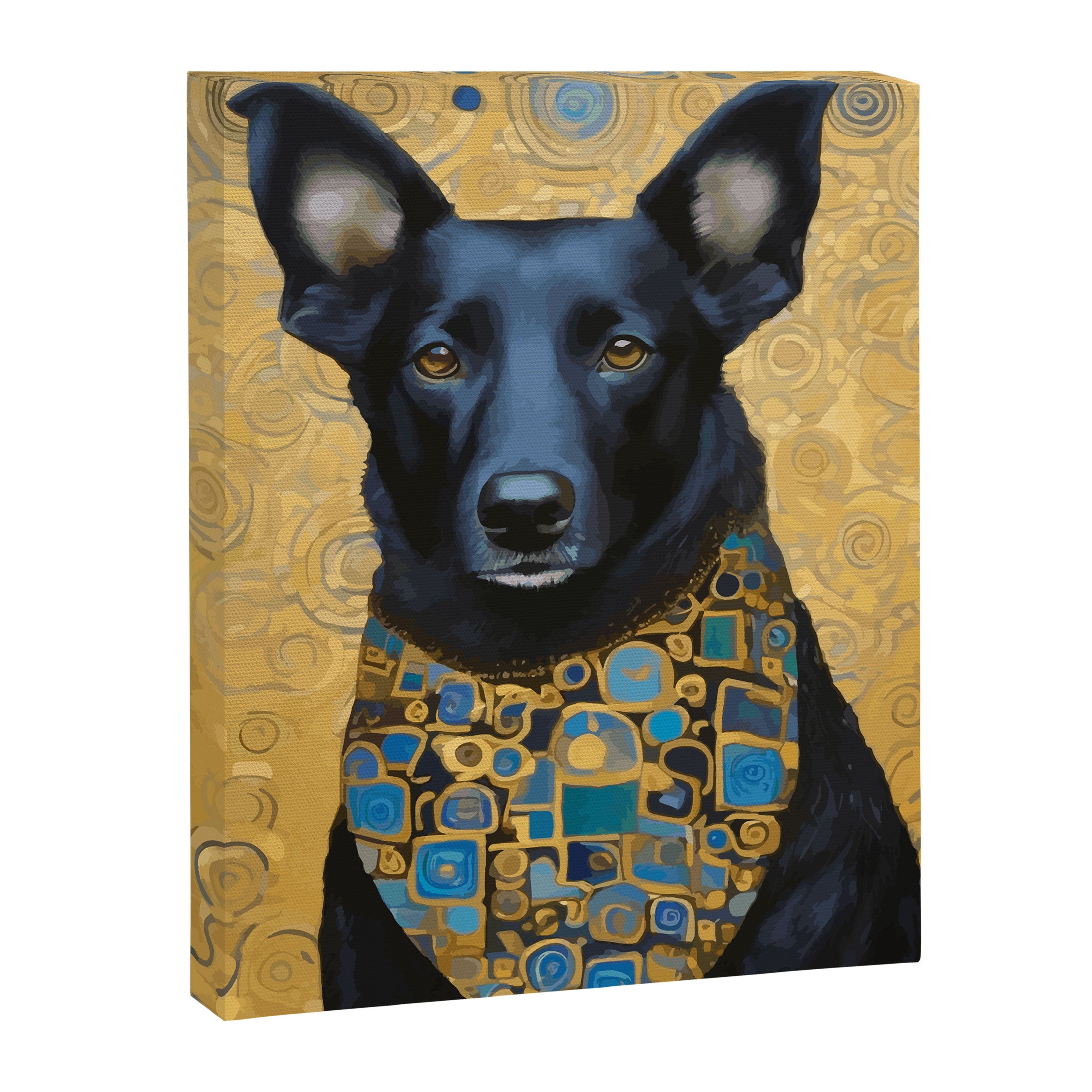 Handsome Black Klimt Dog with Scarf Canvas Print Gallery Image 3