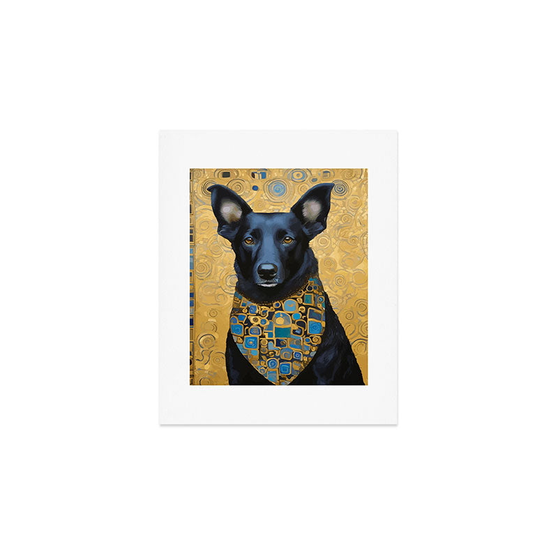 Handsome Black Klimt Dog with Scarf Art Print Gallery Image 1