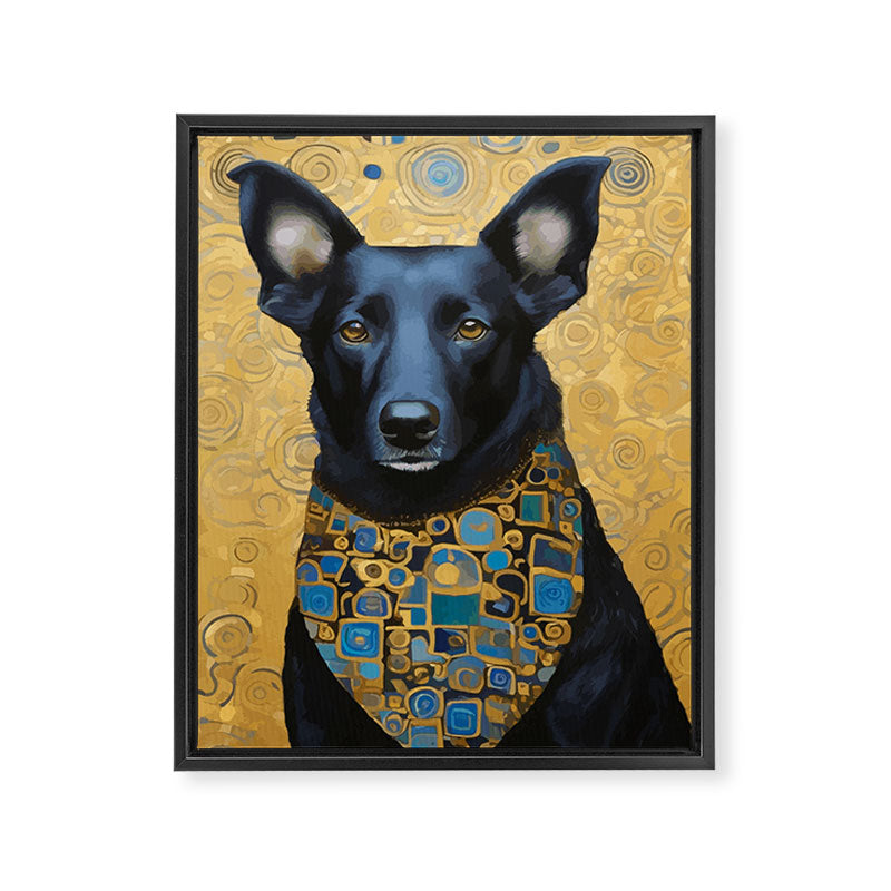 Handsome Black Klimt Dog with Scarf Framed Canvas Print Gallery Image 3