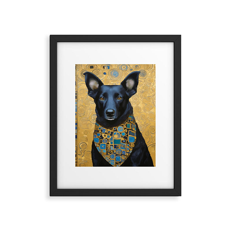 Handsome Black Klimt Dog with Scarf Framed Art Print Gallery Image 6