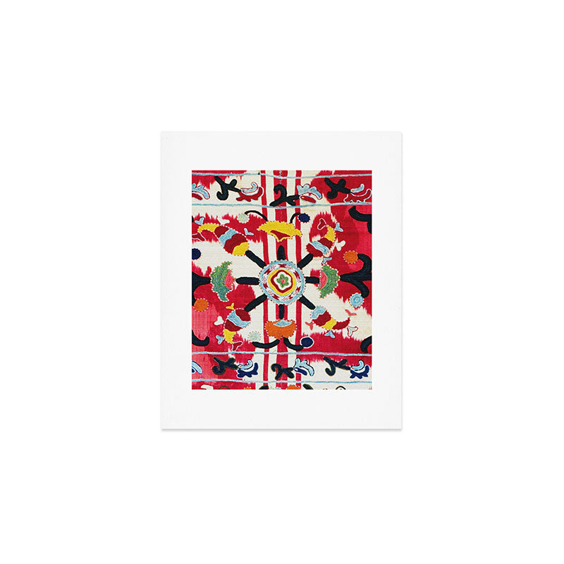 Ikat Suzani  Antique Uzbekistan Tribal Wedding Bedsheet Print Art Print Gallery Image 1