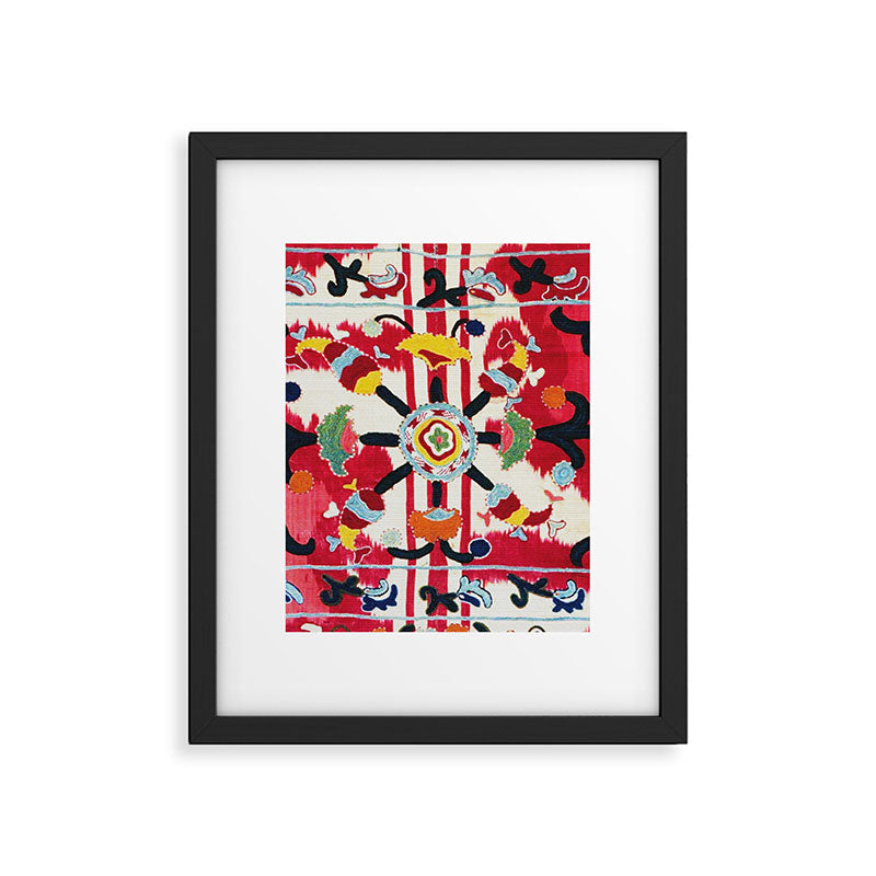 Ikat Suzani  Antique Uzbekistan Tribal Wedding Bedsheet Print Framed Art Print Gallery Image 5