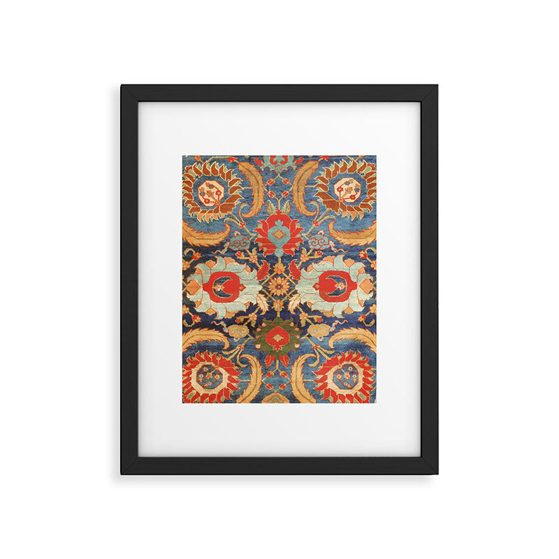 Indian Antique Floral Rug Print Framed Art Print Gallery Image 4