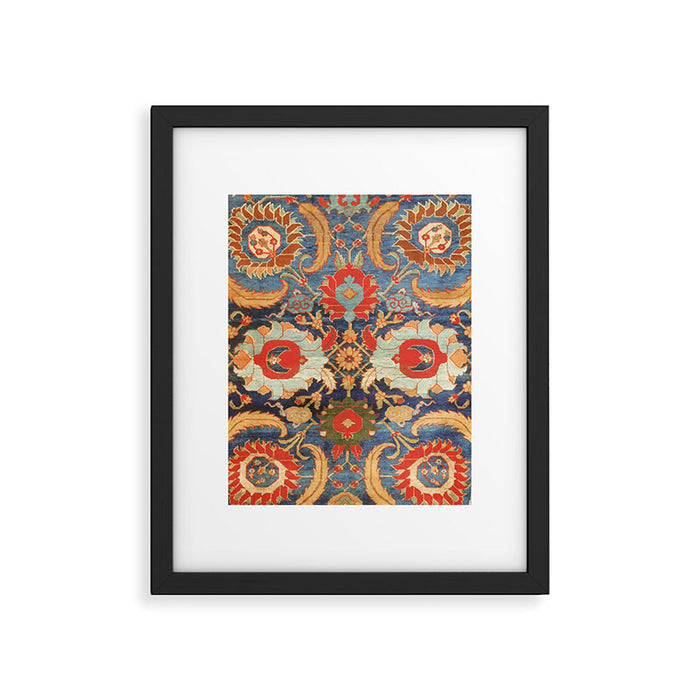 Indian Antique Floral Rug Print Framed Art Print Gallery Image 1