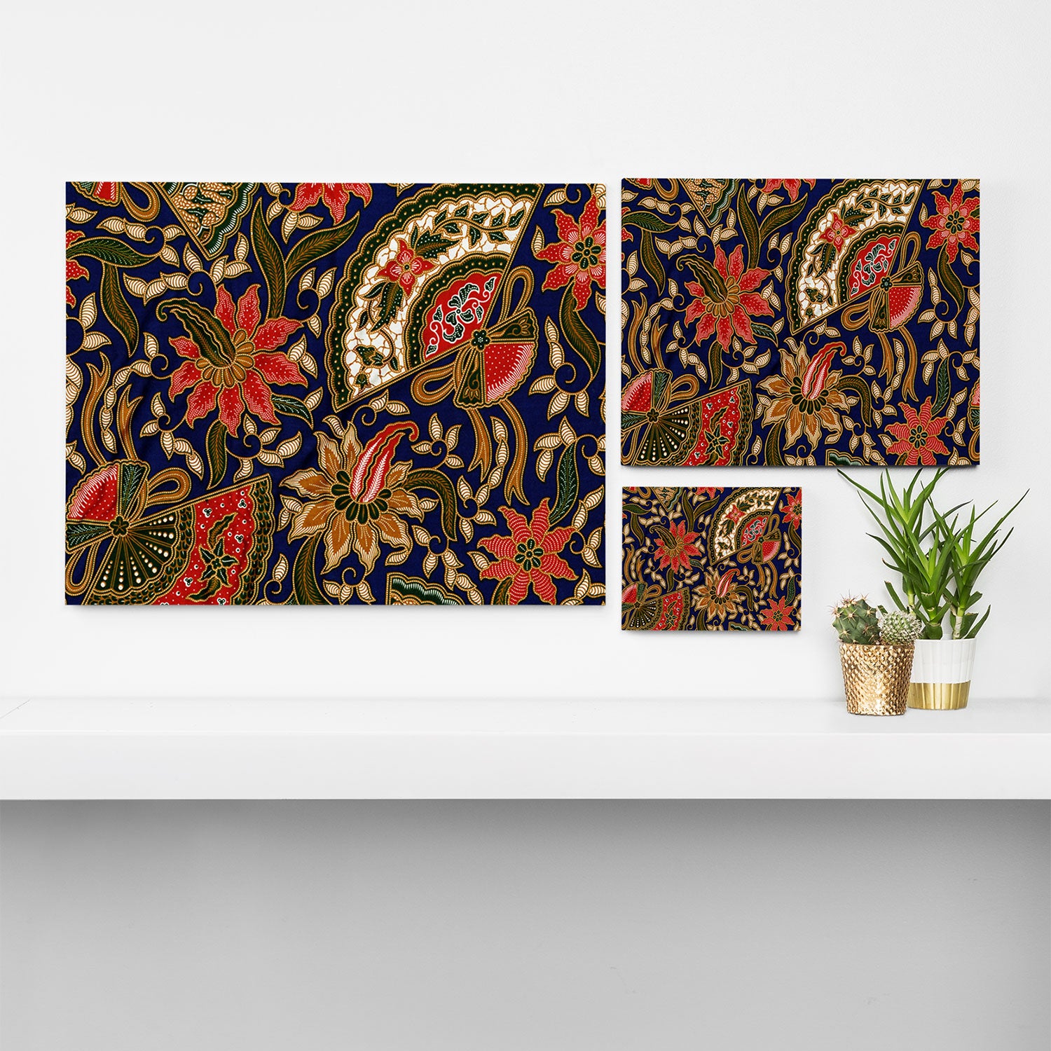 Indonesian Batik Floral Pattern With Fans Canvas Print Gallery Image 3
