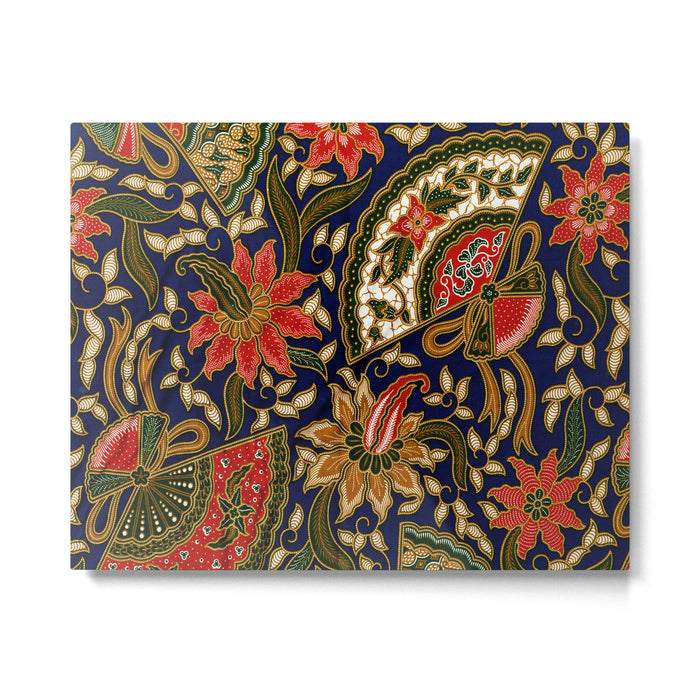 Indonesian Batik Floral Pattern With Fans Metal Print Gallery Image 1