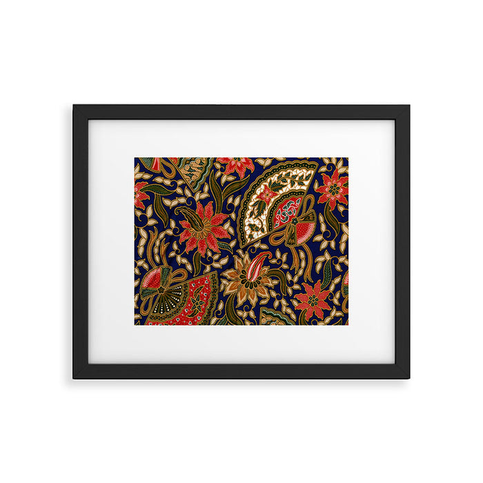 Indonesian Batik Floral Pattern With Fans Framed Art Print Gallery Image 1