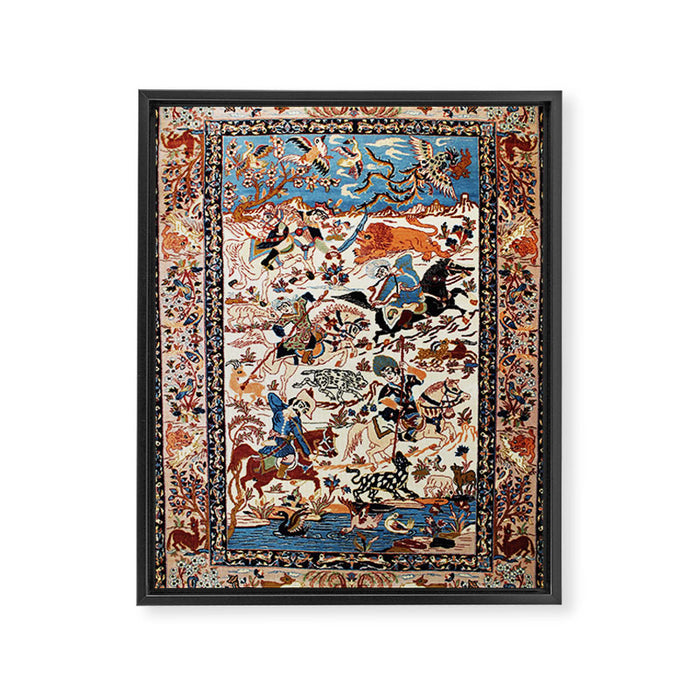Isfahan Vintage Persian Hunting Rug Print Framed Canvas Print Gallery Image 1