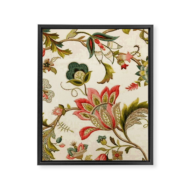 Jacobean Floral Crewel Embroidery Pattern Digital Art Vector Painting Framed Canvas Print Gallery Image 3