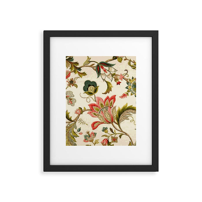 Jacobean Floral Crewel Embroidery Pattern Digital Art Vector Painting Framed Art Print Gallery Image 1