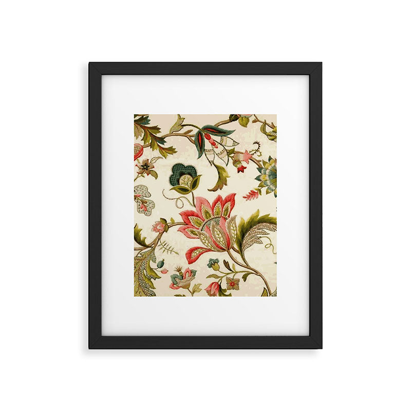 Jacobean Floral Crewel Embroidery Pattern Digital Art Vector Painting Framed Art Print Gallery Image 6