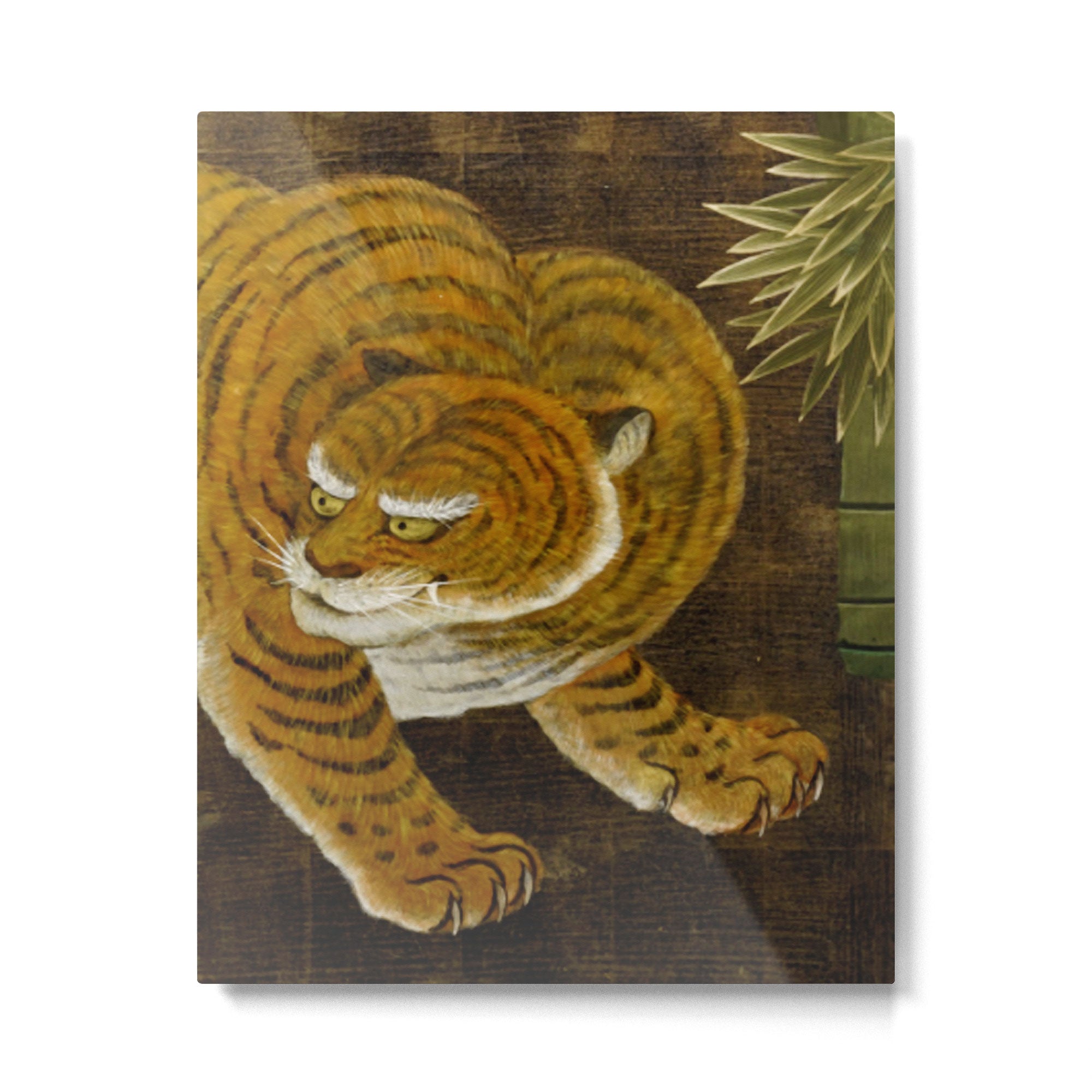 Japanese Tiger in Bamboo Grove Vintage Gold Leaf Screen Metal Print Gallery Image 6