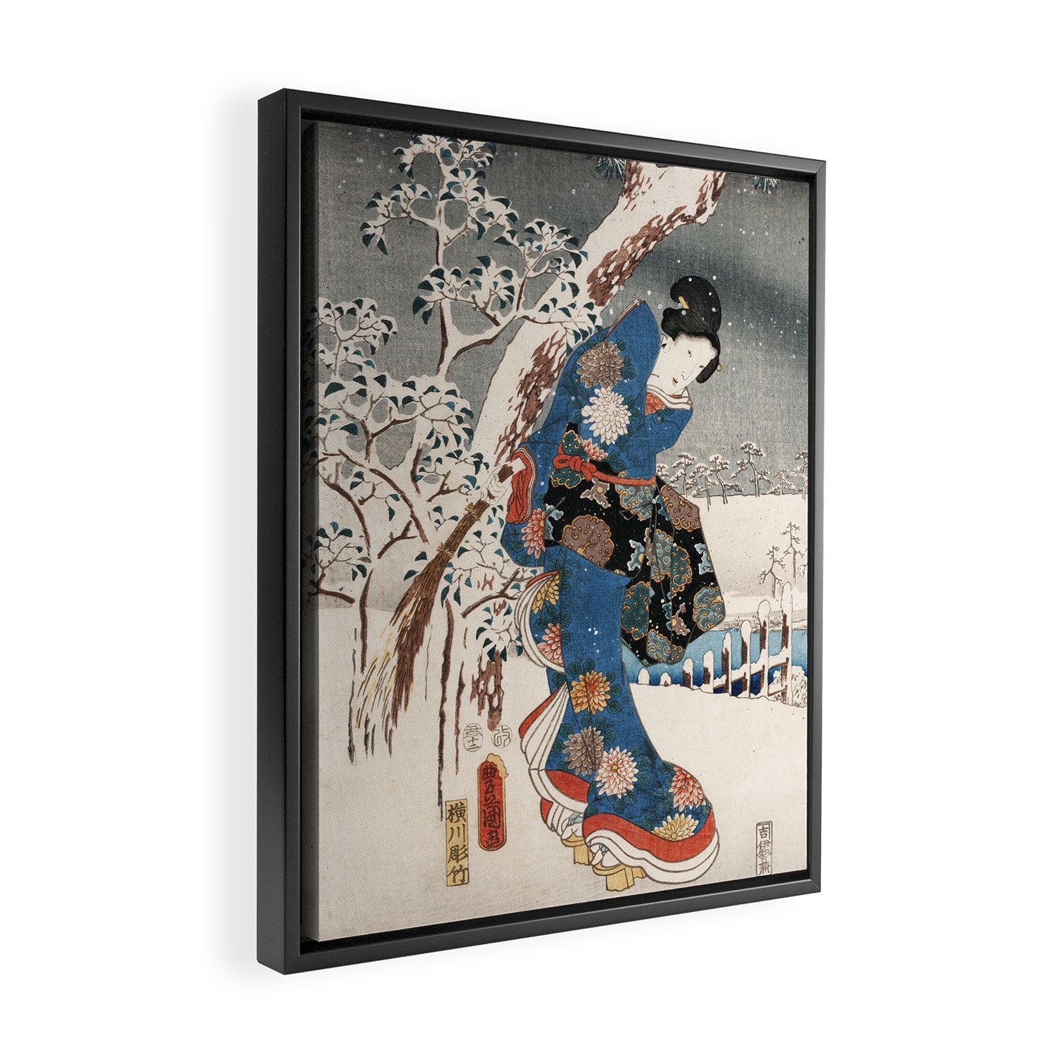 Japanese Vintage Kunisada Hiroshige Snowy Landscape Framed Canvas Print Gallery Image 2