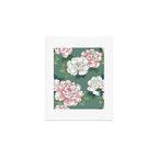 Japanese Vintage Pink Peonies Green Leaves Kimono Pattern Art Print Gallery Image 1