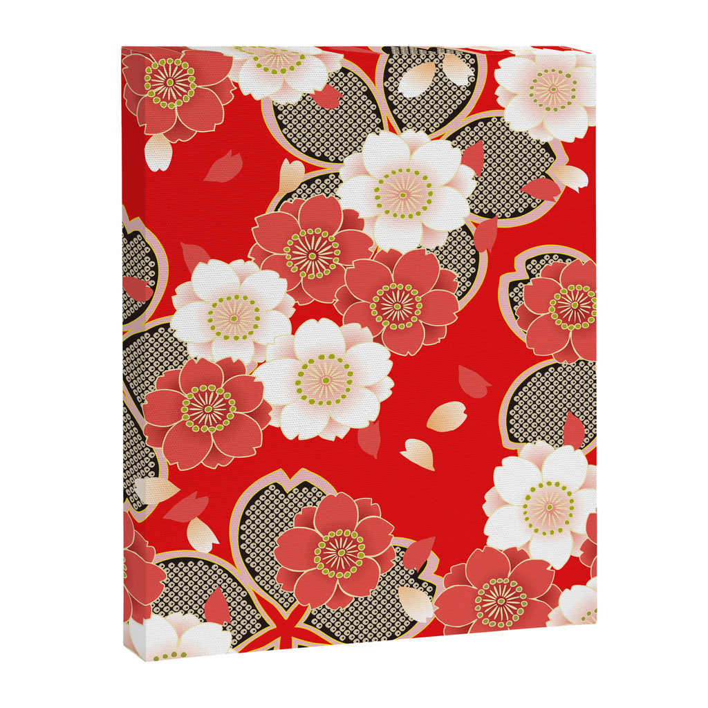 Japanese Vintage Red Black White Floral Kimono Pattern Canvas Print Gallery Image 6