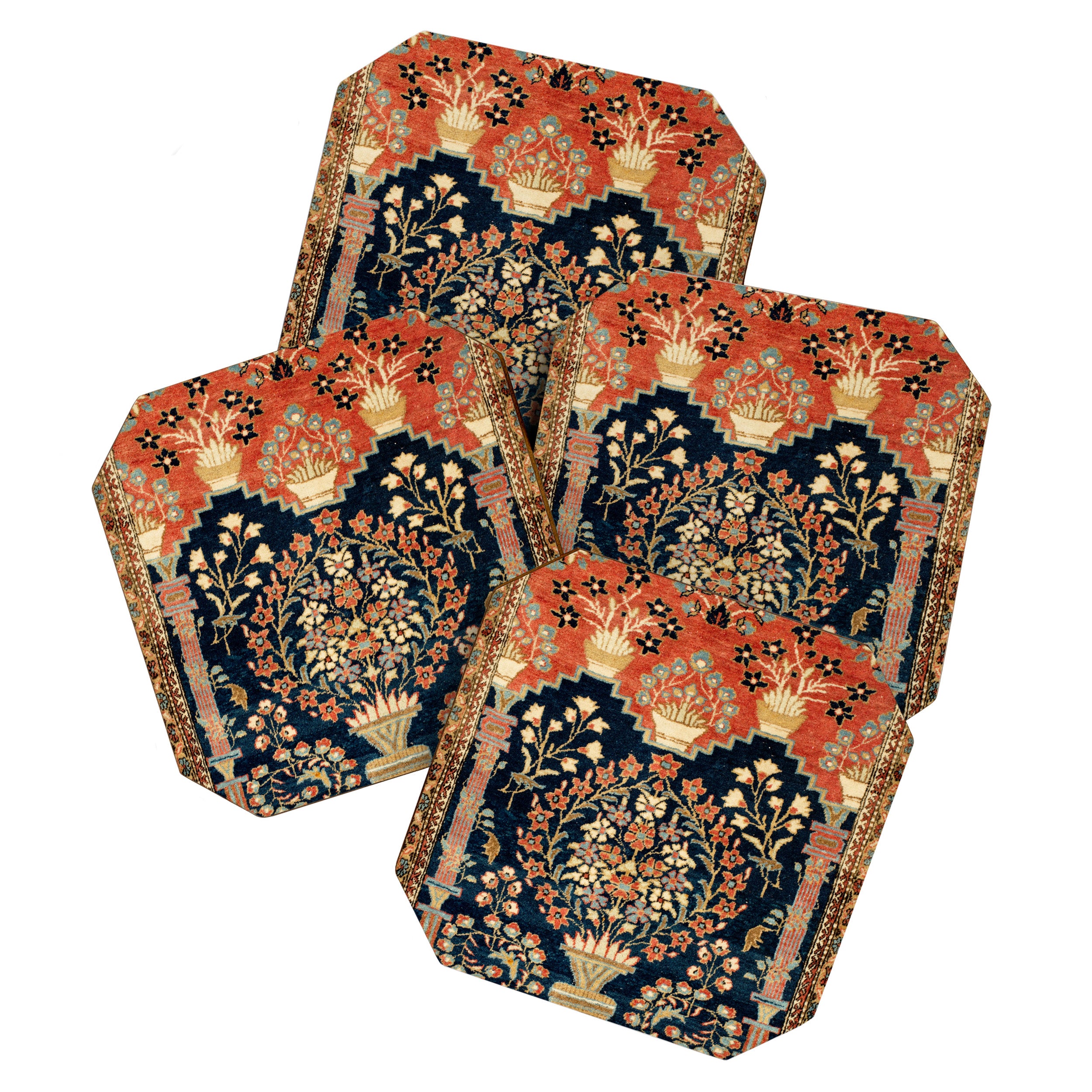 Kashan Poshti  Antique Central Persian Rug Print Coaster Gallery Image 1
