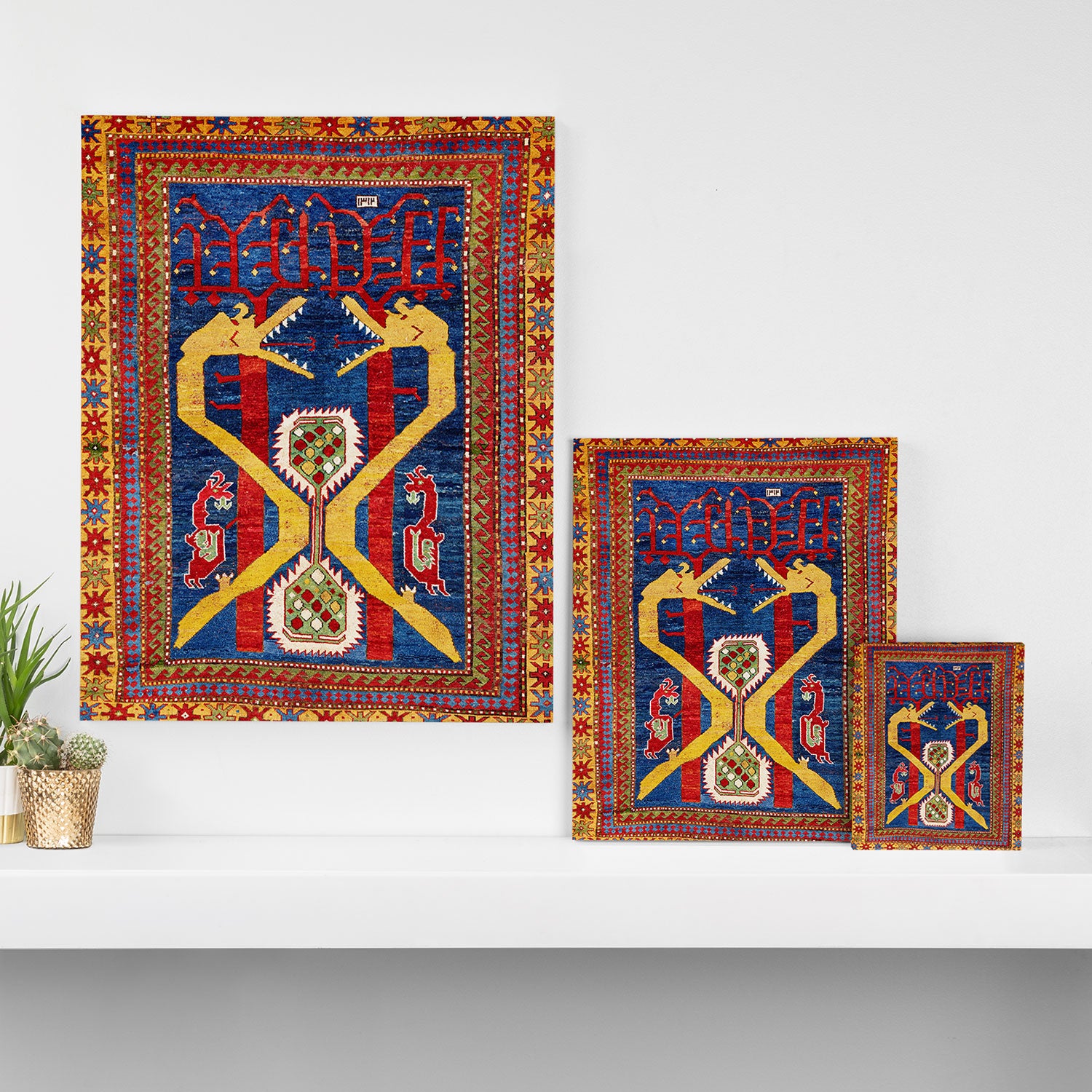 Kazak Southwest Caucasus Antique Rug Print With Snakes Canvas Print Gallery Image 3