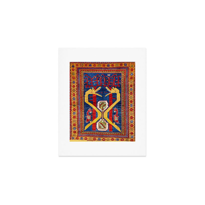 Kazak Southwest Caucasus Antique Rug Print With Snakes Art Print Gallery Image 1
