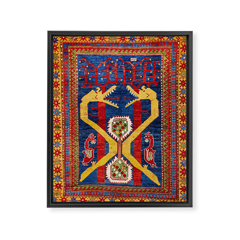 Kazak Southwest Caucasus Antique Rug Print With Snakes Framed Canvas Print Gallery Image 3