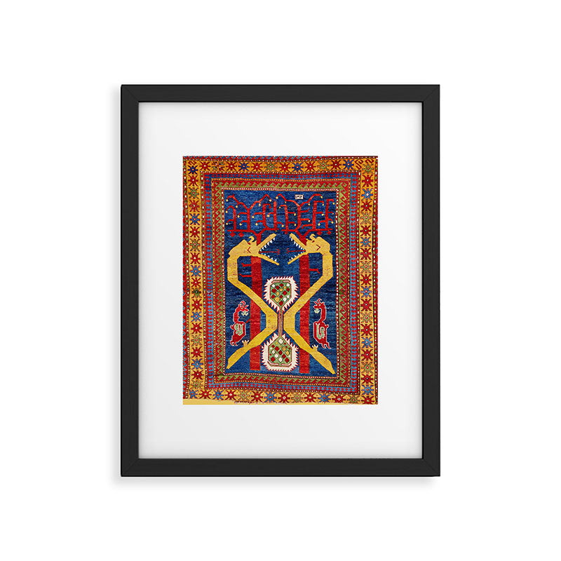 Kazak Southwest Caucasus Antique Rug Print With Snakes Framed Art Print Gallery Image 6