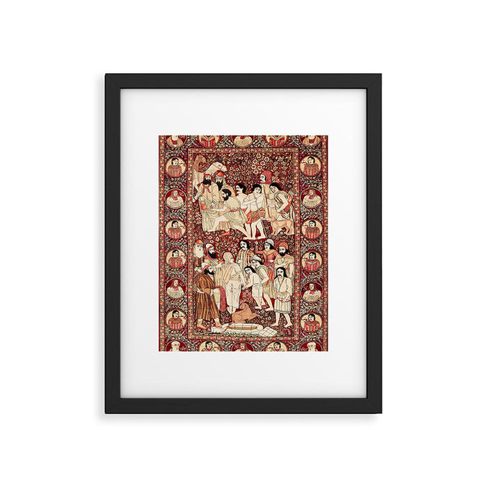 Kerman South Persian Pictorial Rug with Joseph Framed Art Print Gallery Image 1