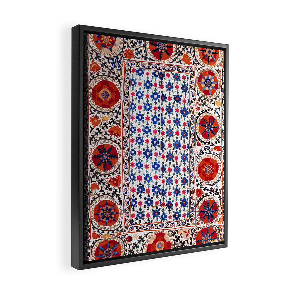 Kermina Nim Suzani  Antique Uzbekistan Embroidery Print Framed Canvas Print Gallery Image 2