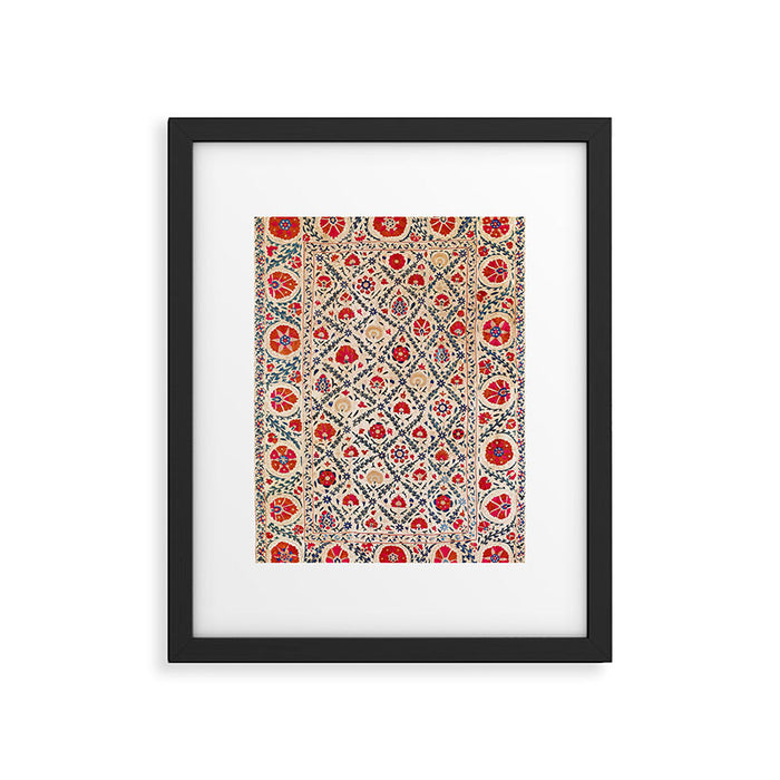 Kermina Suzani Uzbekistan Floral Embroidery Print Framed Art Print Gallery Image 1