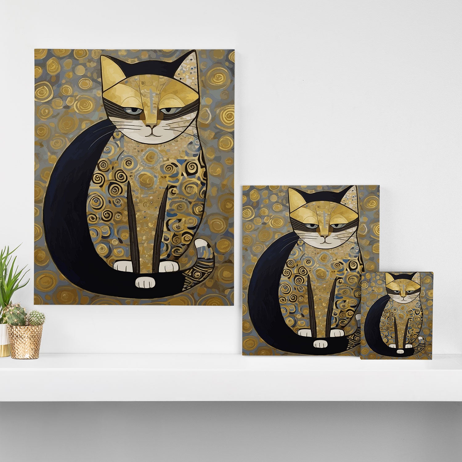 Klimt Black Cat Masked Bandit with Three Paws Canvas Print Gallery Image 3