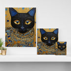 Klimt Black Cat Wearing Geometric Blue and Gold Canvas Print Gallery Image 3