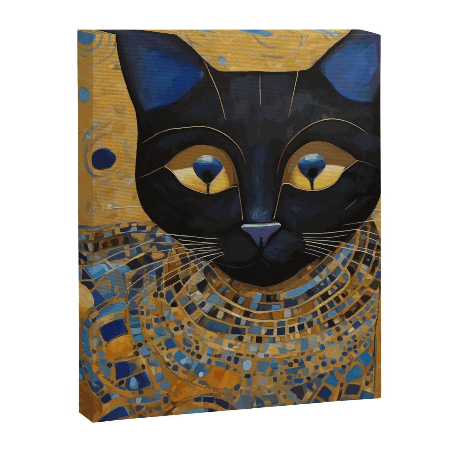 Klimt Black Cat Wearing Geometric Blue and Gold Canvas Print Gallery Image 3