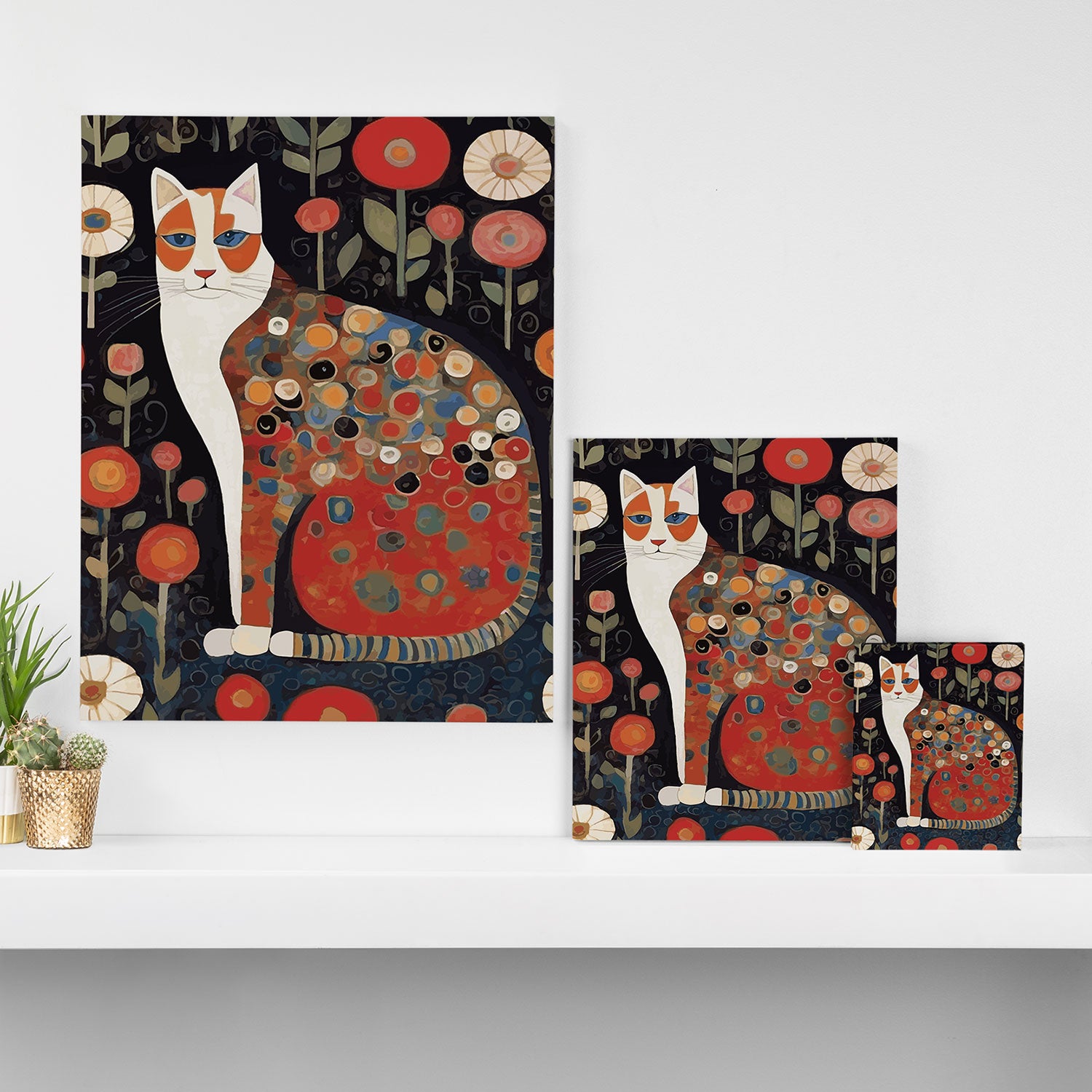 Klimt Calico Cat in a Garden of Abstract Flowers Canvas Print Gallery Image 3