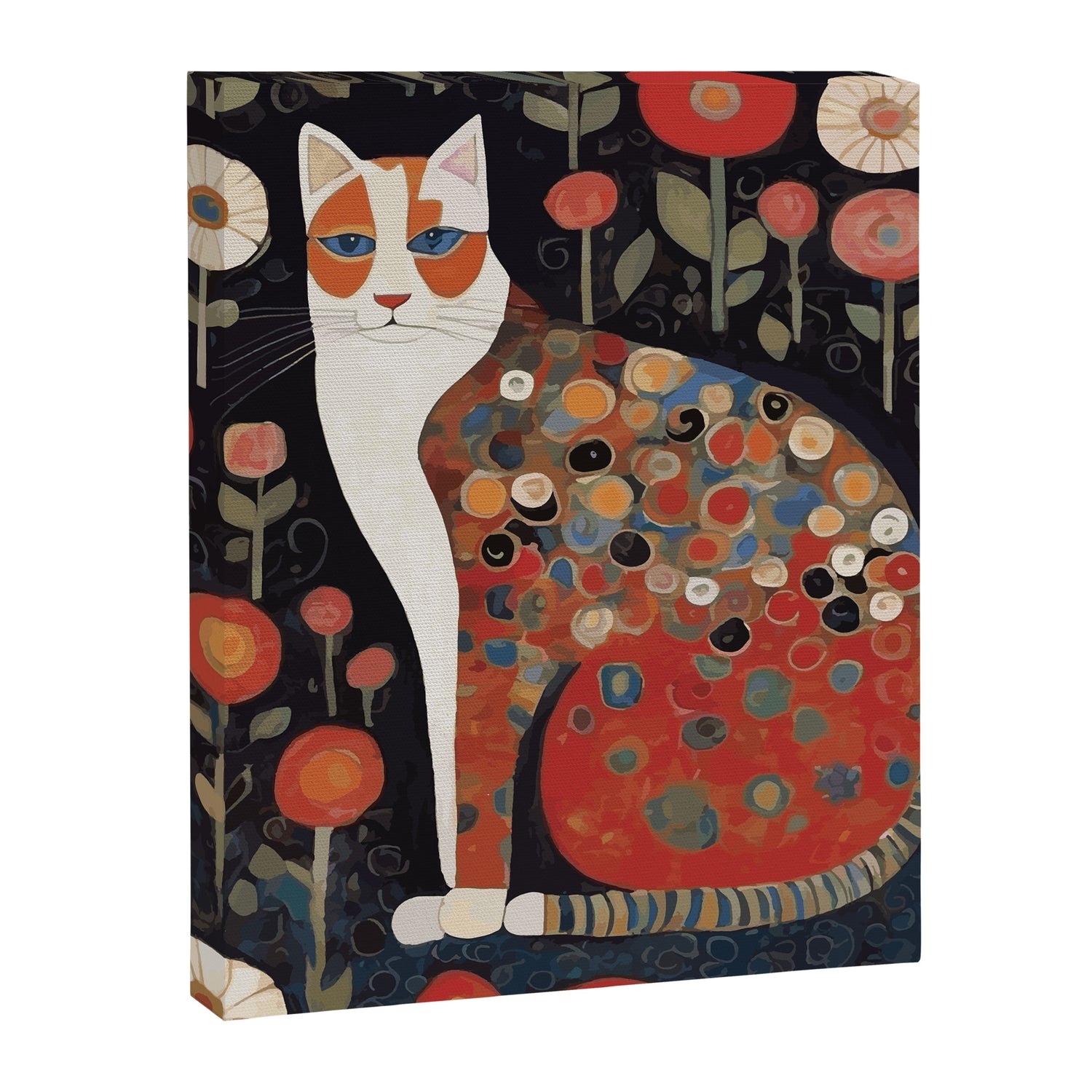 Klimt Calico Cat in a Garden of Abstract Flowers Canvas Print Gallery Image 3
