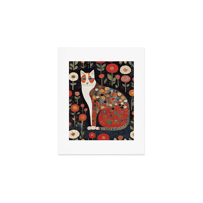 Klimt Calico Cat in a Garden of Abstract Flowers Art Print Gallery Image 1