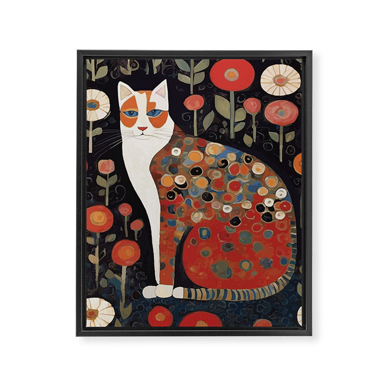 Klimt Calico Cat in a Garden of Abstract Flowers Framed Canvas Print Gallery Image 3