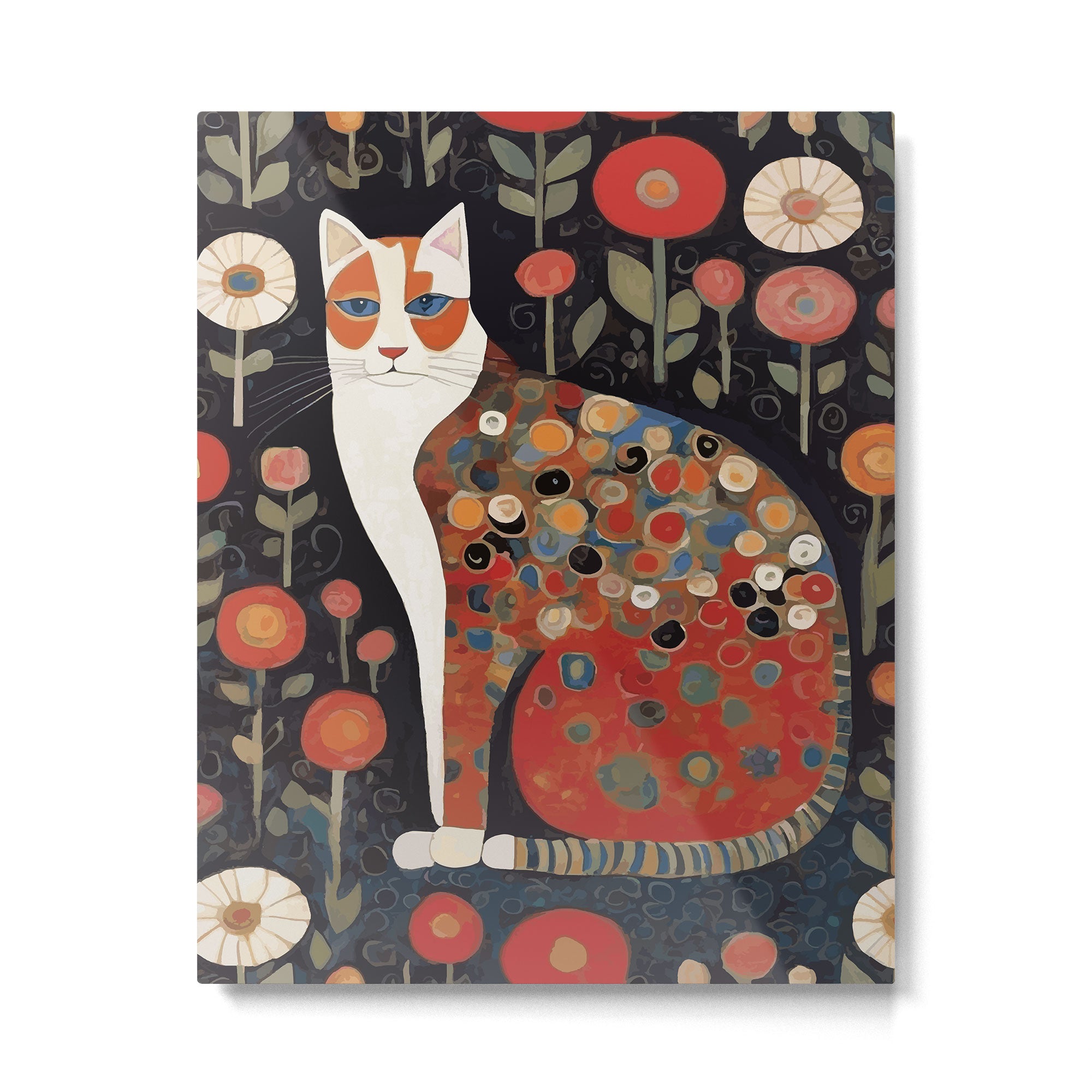 Klimt Calico Cat in a Garden of Abstract Flowers Metal Print Gallery Image 6