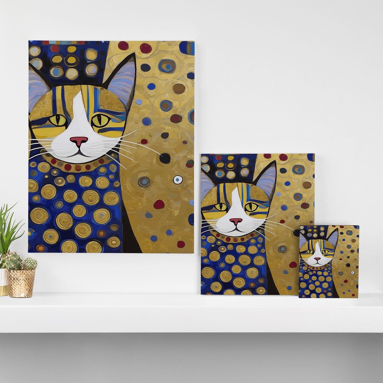 Klimt Cat in Blue and Gold Canvas Print Gallery Image 3