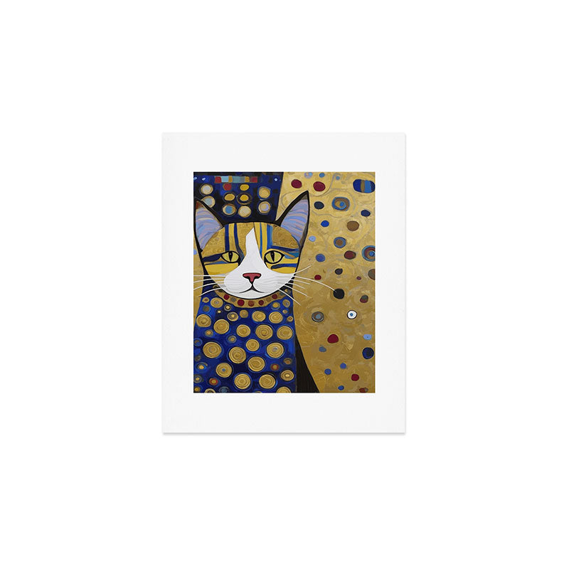 Klimt Cat in Blue and Gold Art Print Gallery Image 1