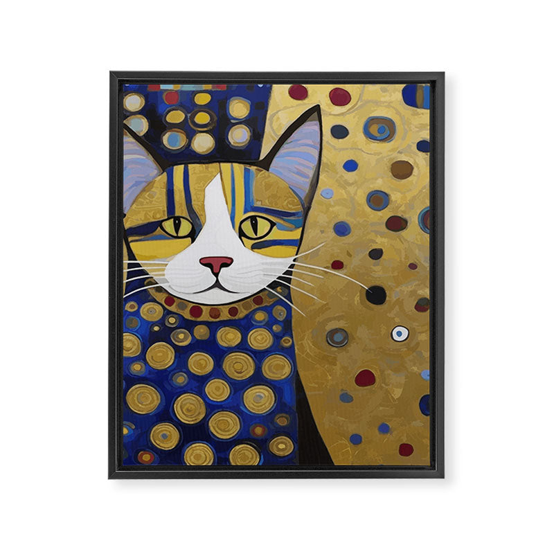 Klimt Cat in Blue and Gold Framed Canvas Print Gallery Image 3