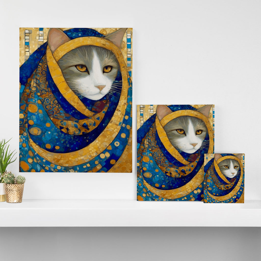 Klimt Cat in Blue and Gold Hood Canvas Print Gallery Image 3