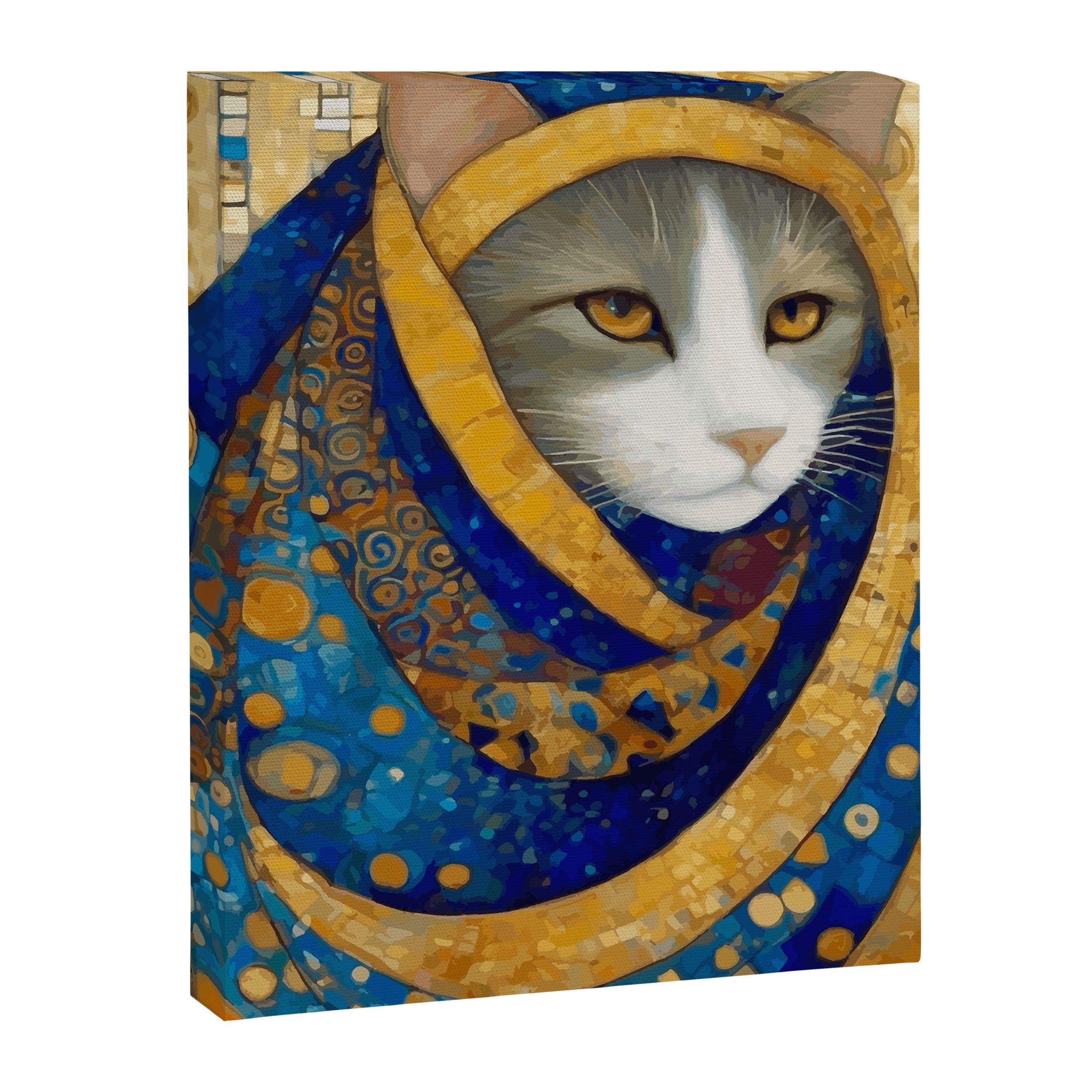 Klimt Cat in Blue and Gold Hood Canvas Print Gallery Image 8