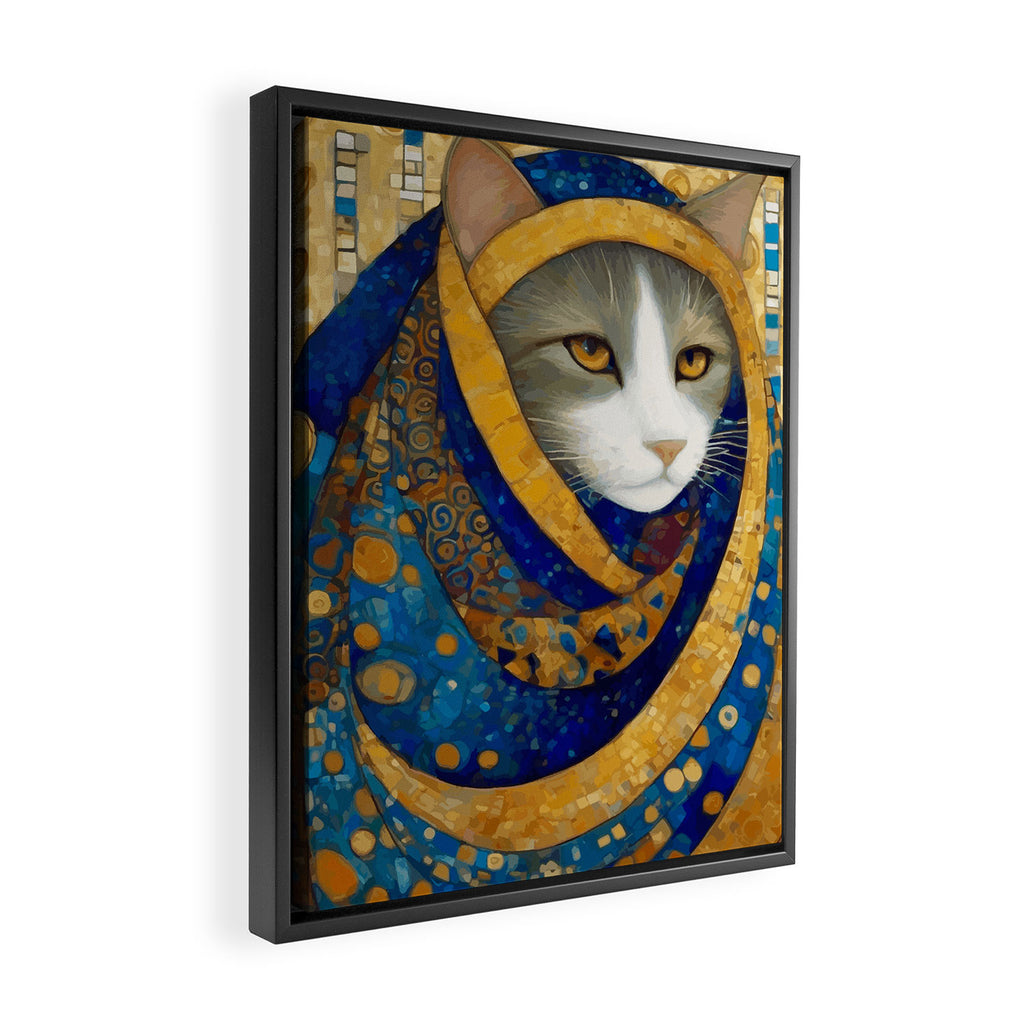 Klimt Cat in Blue and Gold Hood Framed Canvas Print Gallery Image 2