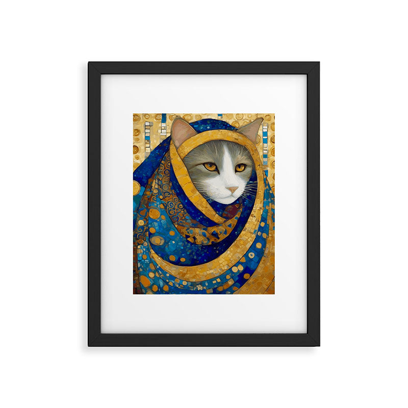 Klimt Cat in Blue and Gold Hood Framed Art Print Gallery Image 6